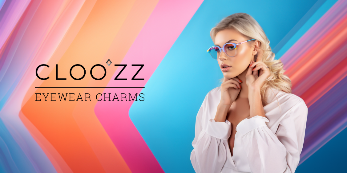 Model wearing sunglasses with Cloozz charms